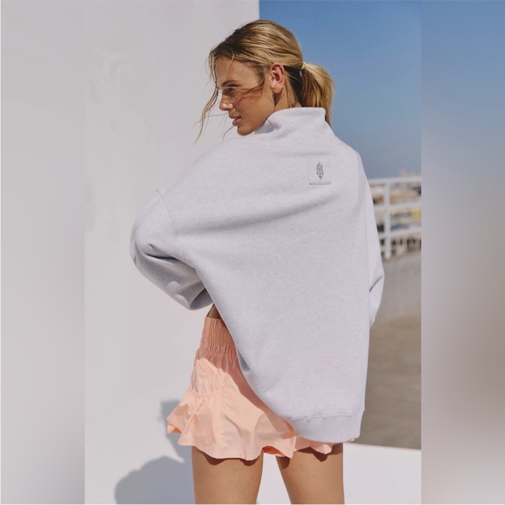 Free People Movement A Cut Above Mock Neck Pullover Sweatshirt Gray Medium NWT - Picture 2 of 9